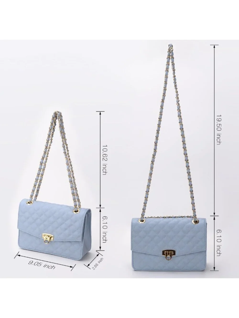 Quilted Crossbody Shoulder Bag for Women, Medium Vegan Leather Clutch with Chain